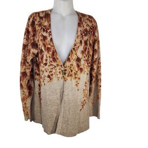 Coldwater Creek Cardigan Sweater Medium Wool Cashmere Rabbit Blend Button Floral